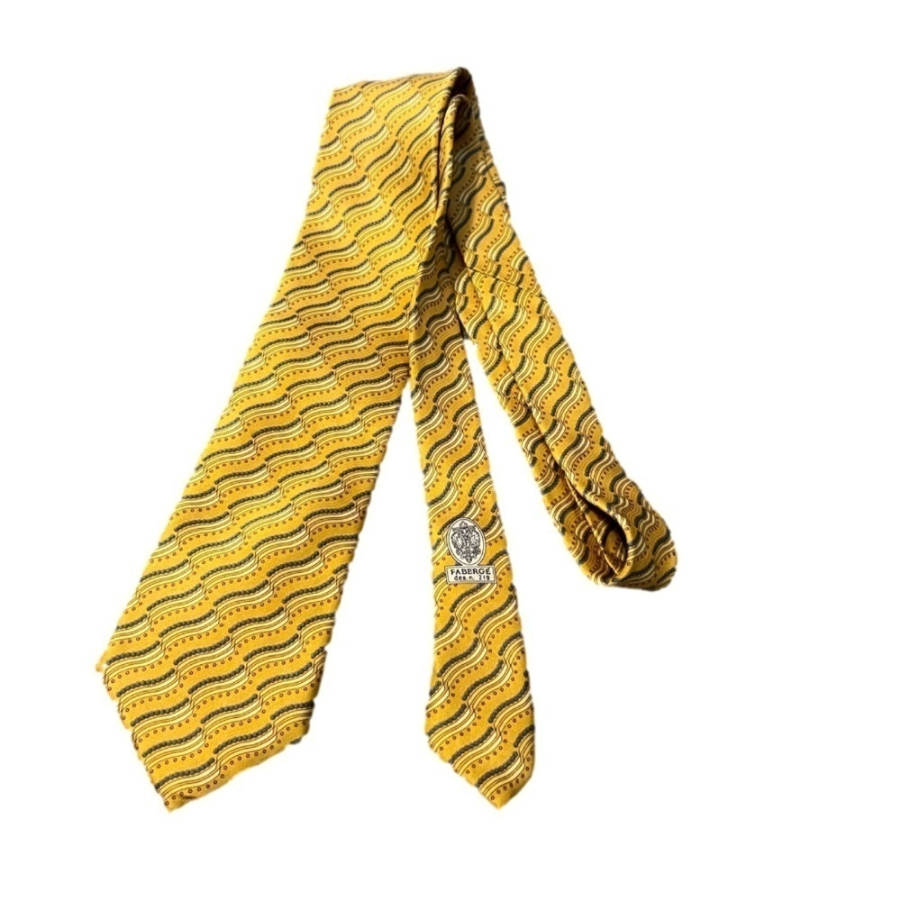 Faberge Necktie Blue Wave Gold Yellow 100% Silk Tie Made Usa — image 2 of 4